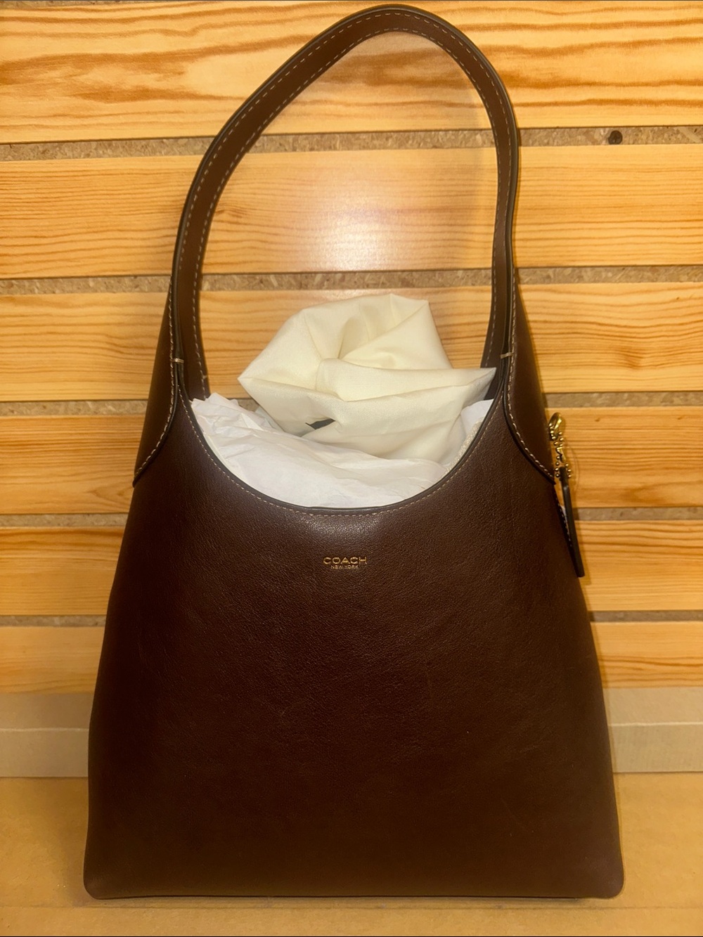Coach Dark Brown Leather Shoulder Hobo with Gold Hardware
